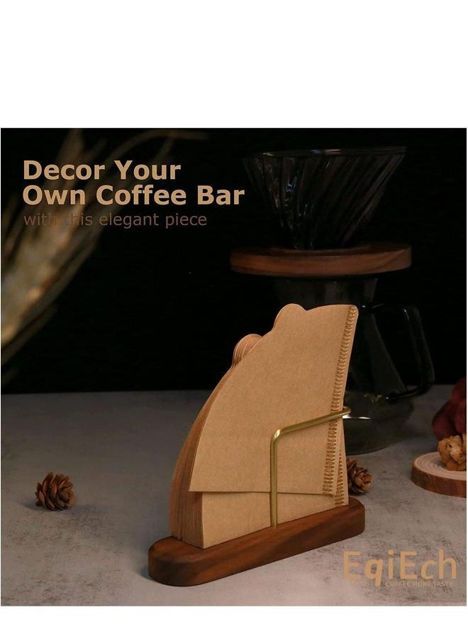 HOMESTAR - Walnut Base Coffee Filter Holder,Pure Brass Paper Storage Rack,Filter Container Stand Suitable For V60 and Fan Shape Flat-bottomed Pour Over - Image 1