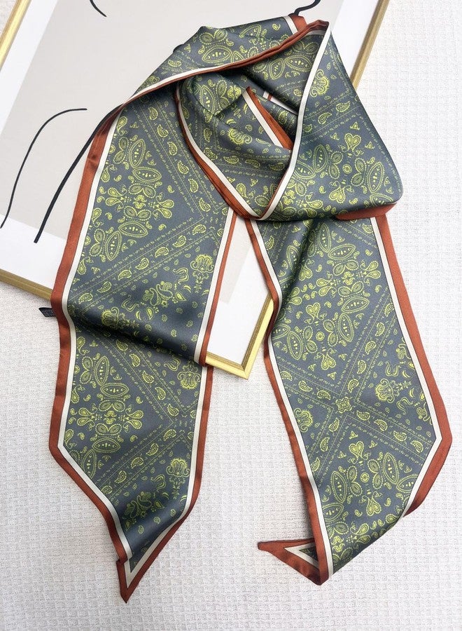 Julunar Hair Scarf for Women Silky Long Neck Head Scarves Purse Bag Scarfs for Handbag Satin Headscarf, 027.green Paisley, Long - Image 3