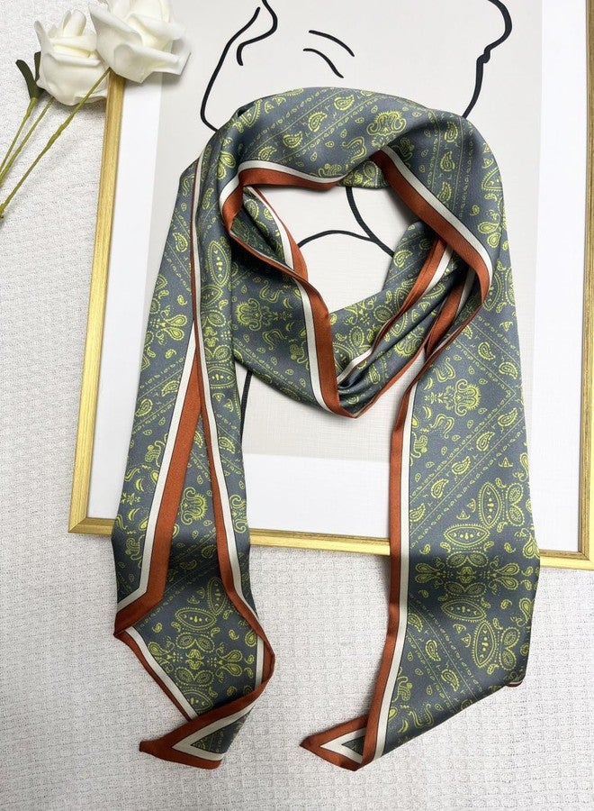 Julunar Hair Scarf for Women Silky Long Neck Head Scarves Purse Bag Scarfs for Handbag Satin Headscarf, 027.green Paisley, Long - Image 4
