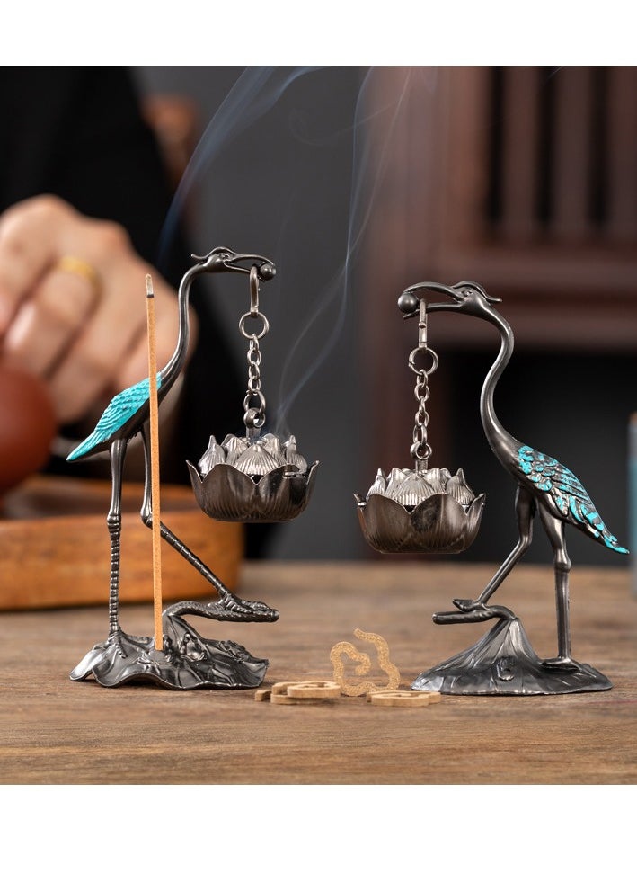 Generic - Elegant Crane & Lotus Flower Incense Burner – Dual-Purpose Alloy Incense Holder with Sandalwood Stick Tube, Intricate Zen Design for Tea Tables, Hotels, Home & Office Decor, Ideal Gift for Holidays & Special Occasions - Image 1