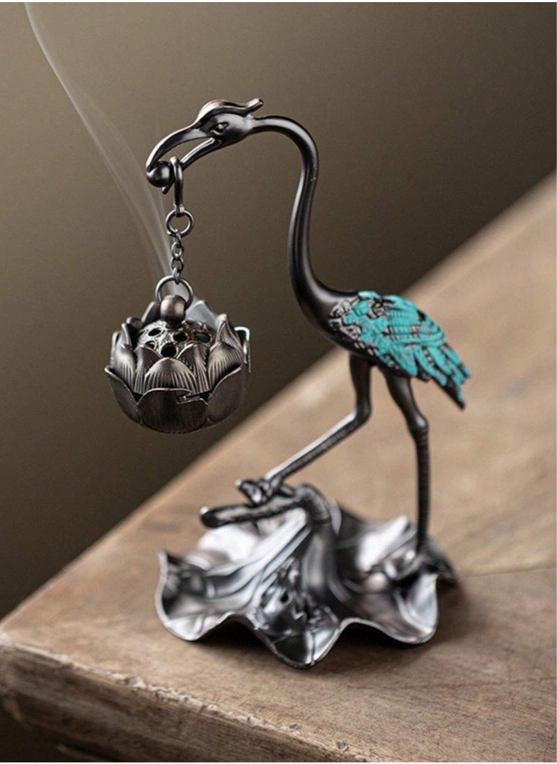 Generic - Elegant Crane & Lotus Flower Incense Burner – Dual-Purpose Alloy Incense Holder with Sandalwood Stick Tube, Intricate Zen Design for Tea Tables, Hotels, Home & Office Decor, Ideal Gift for Holidays & Special Occasions - Image 1