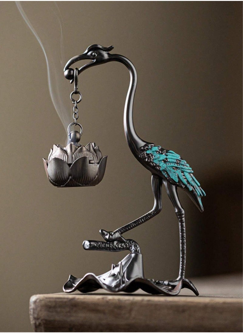 Generic - Elegant Crane & Lotus Flower Incense Burner – Dual-Purpose Alloy Incense Holder with Sandalwood Stick Tube, Intricate Zen Design for Tea Tables, Hotels, Home & Office Decor, Ideal Gift for Holidays & Special Occasions - Image 1