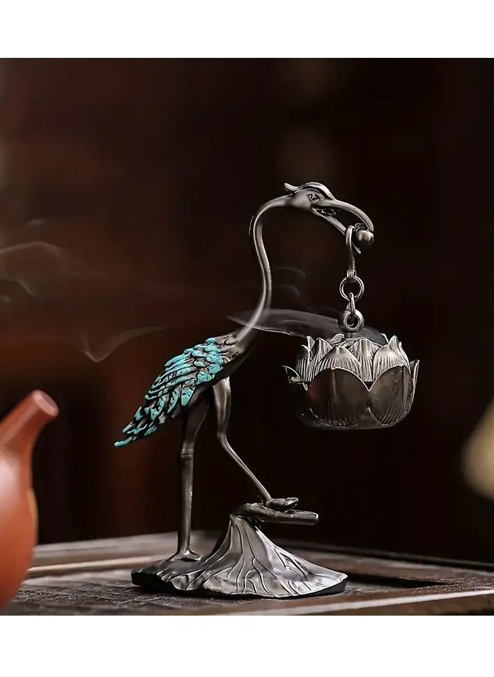 Generic - Elegant Crane & Lotus Flower Incense Burner – Dual-Purpose Alloy Incense Holder with Sandalwood Stick Tube, Intricate Zen Design for Tea Tables, Hotels, Home & Office Decor, Ideal Gift for Holidays & Special Occasions - Image 1