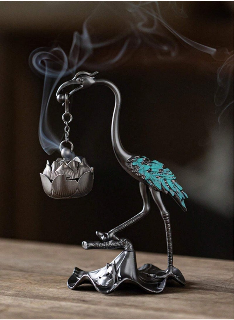 Generic - Elegant Crane & Lotus Flower Incense Burner – Dual-Purpose Alloy Incense Holder with Sandalwood Stick Tube, Intricate Zen Design for Tea Tables, Hotels, Home & Office Decor, Ideal Gift for Holidays & Special Occasions - Image 1