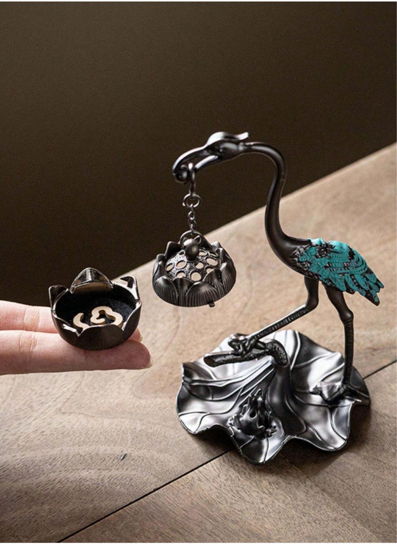 Generic - Elegant Crane & Lotus Flower Incense Burner – Dual-Purpose Alloy Incense Holder with Sandalwood Stick Tube, Intricate Zen Design for Tea Tables, Hotels, Home & Office Decor, Ideal Gift for Holidays & Special Occasions - Image 1
