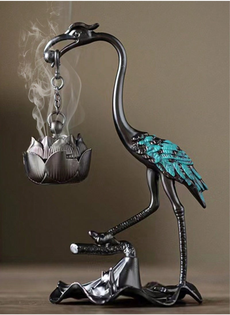 Generic - Elegant Crane & Lotus Flower Incense Burner – Dual-Purpose Alloy Incense Holder with Sandalwood Stick Tube, Intricate Zen Design for Tea Tables, Hotels, Home & Office Decor, Ideal Gift for Holidays & Special Occasions - Image 1