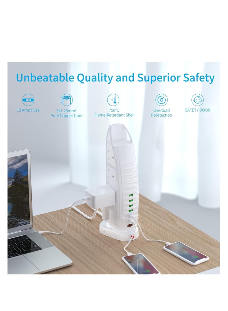 Sailboat Tower Extension Board with USB A and USB C Port with Universal Sockets  with Master Switch and Safety Shutter Multi Plug Socket with 2 Type C  - Image 3