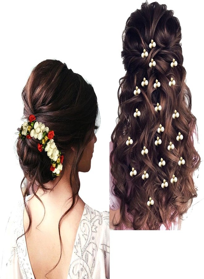 Ansh Attractive Artificial Metal Floral Hair Pins | White and Golden Pearls Clips/Juda Pins | Hair Accessories for Women & Girls (Combo Pack of 1580 & 2400) - Image 1