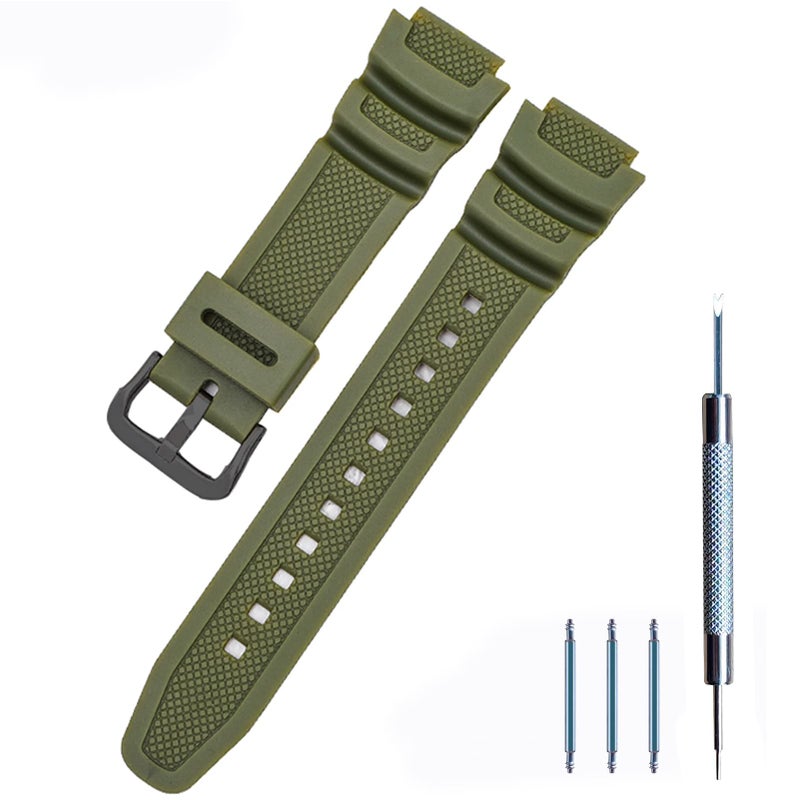 Lijinlan Men's Resin Replacement Watch Band for Casio AE-1000W AE-1200 AE-1300 AEQ-110W AQ-S800W MRW-200H SGW-300H SGW-400H W-216H W-218H W-735H Waterproof Watch Strap (Green) - Image 1
