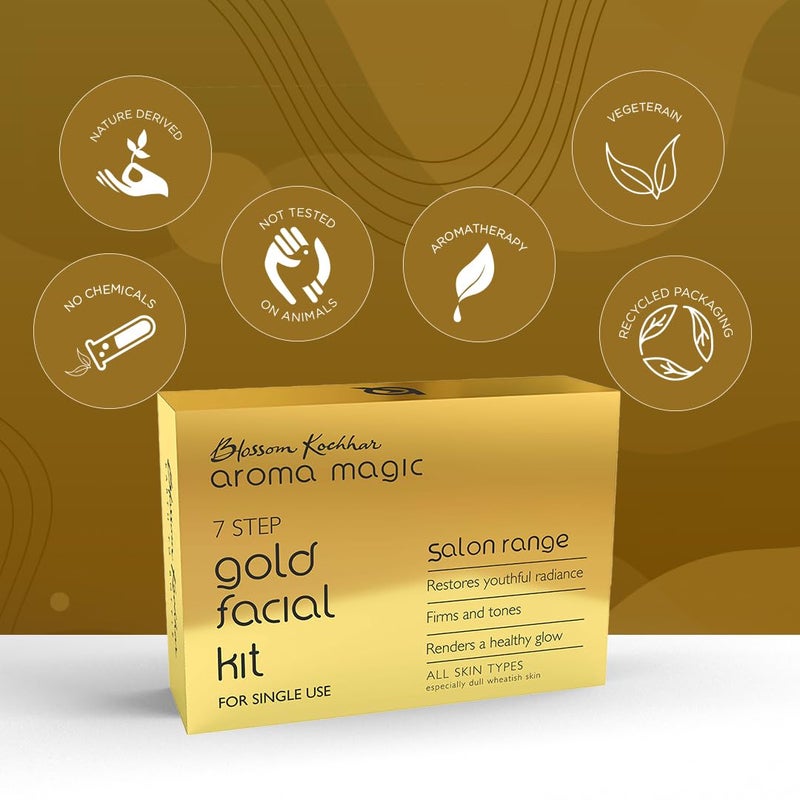 Aroma Magic Gold Facial Kit - Single Use | 7 Steps Skincare Set | Firming & Toning Facial Kit | Enhance Dull Skin for Youthful & Radiant Glow | for All Skin Types - Image 3