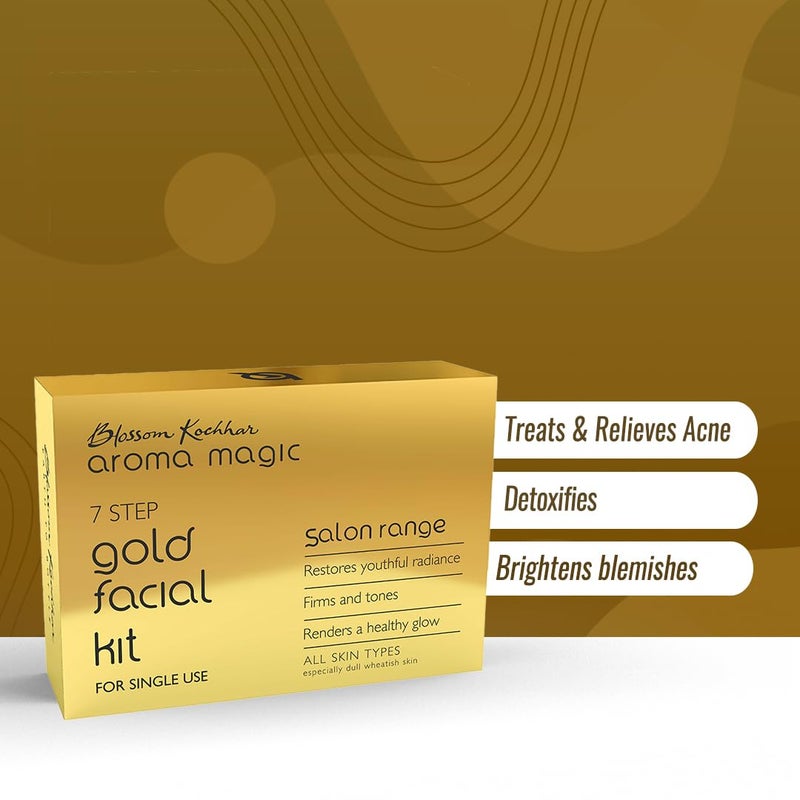 Aroma Magic Gold Facial Kit - Single Use | 7 Steps Skincare Set | Firming & Toning Facial Kit | Enhance Dull Skin for Youthful & Radiant Glow | for All Skin Types - Image 2