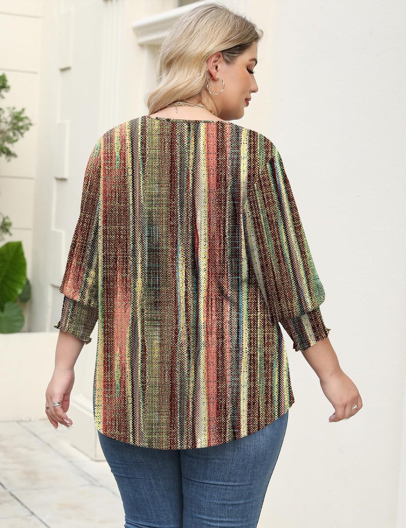Rapbin Plus Size 3/4 Sleeve Tops for Women Half Sleeve Shirts Dressy Casual V Neck Office Blouse Summer Fashion 2025 (Colorful Stripes 3XL) - Image 4