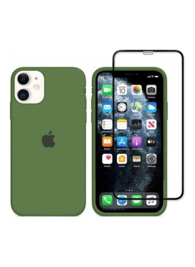 Generic - 2-Pack Silicone Cover Case and Screen Protector for Apple iPhone 12 Mini Green/Clear - Image 1