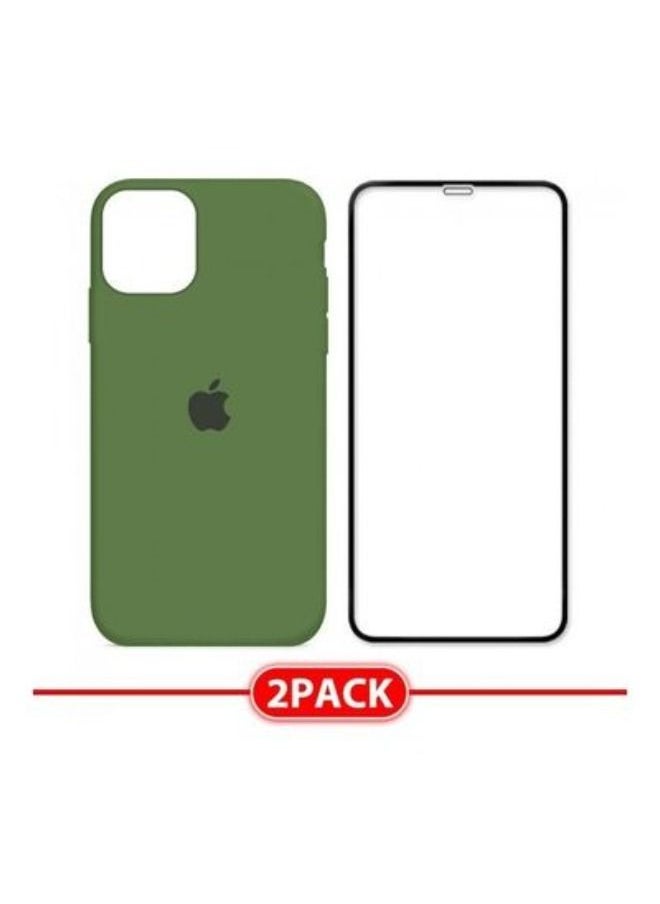 Generic - 2-Pack Silicone Cover Case and Screen Protector for Apple iPhone 12 Mini Green/Clear - Image 1