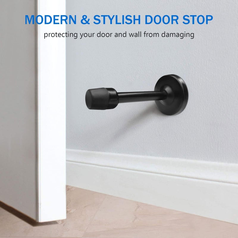 JZS Door Stops, Brushed Satin Door Stopper Mute Solid Rigid Door Stop with No Odor Rubber Tip, Heavy Duty Nickel Rubber Door Holder, Black Doorstops (2 Pack, Black, 9.5CM) - Image 2
