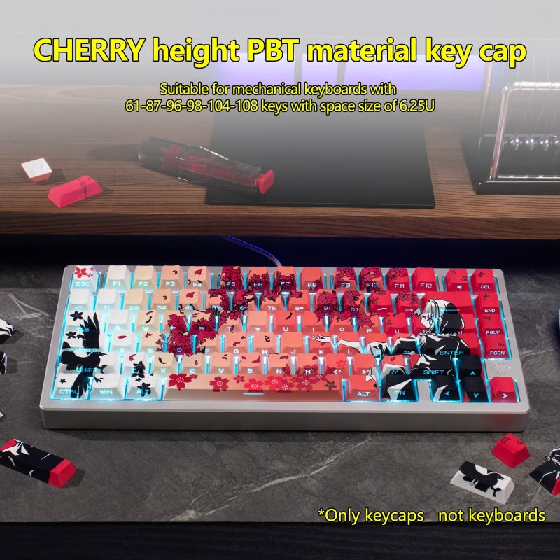 أغطية مفاتيح PBT من CHERRY بتدرج رمادي مع تصميم فتاة الكرز الصغيرة، للوحات المفاتيح الميكانيكية - Image 1