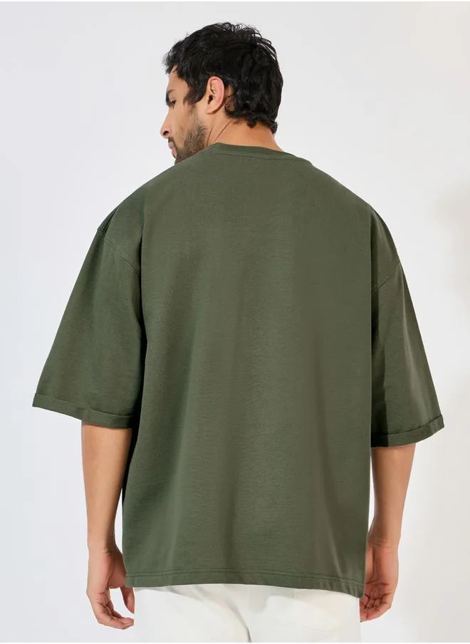 Styli Boxy Fit Terry T-Shirt with Turn-Up Sleeve