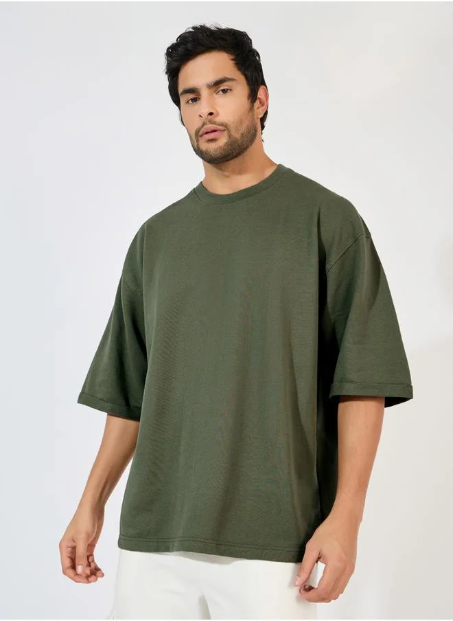 Styli Boxy Fit Terry T-Shirt with Turn-Up Sleeve