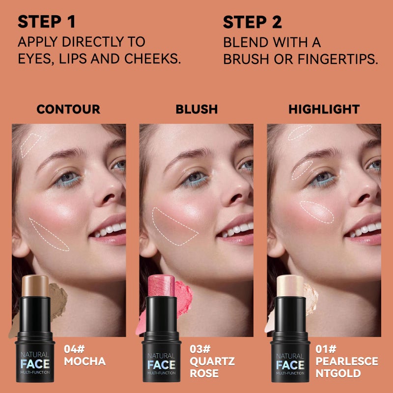 LemonSac 3Pcs Cream Contour Stick Makeup Kit, Shades with Highlighter, Blush and Bronzer Contour Stick for Sculpt the Cheeks, Long Lasting, Waterproof, Matte & Dewy Finish LIGHT(1+3+4) - Image 3