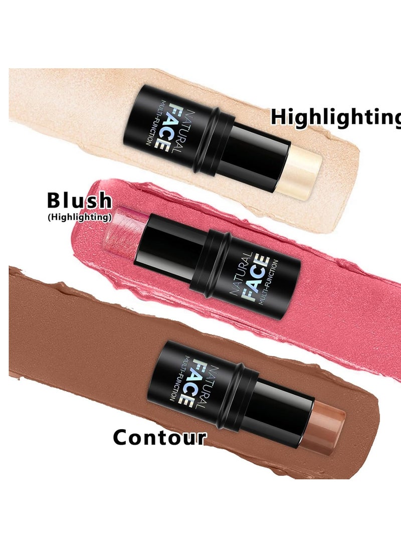 Natural 3Pcs Cream Contour Stick Makeup Kit, Shades with Highlighter Stick, Blush Stick and Bronzer Contour Stick for Sculpt the Cheeks, Long Lasting, Waterproof, Matte & Dewy Finish (LIGHT) - Image 2