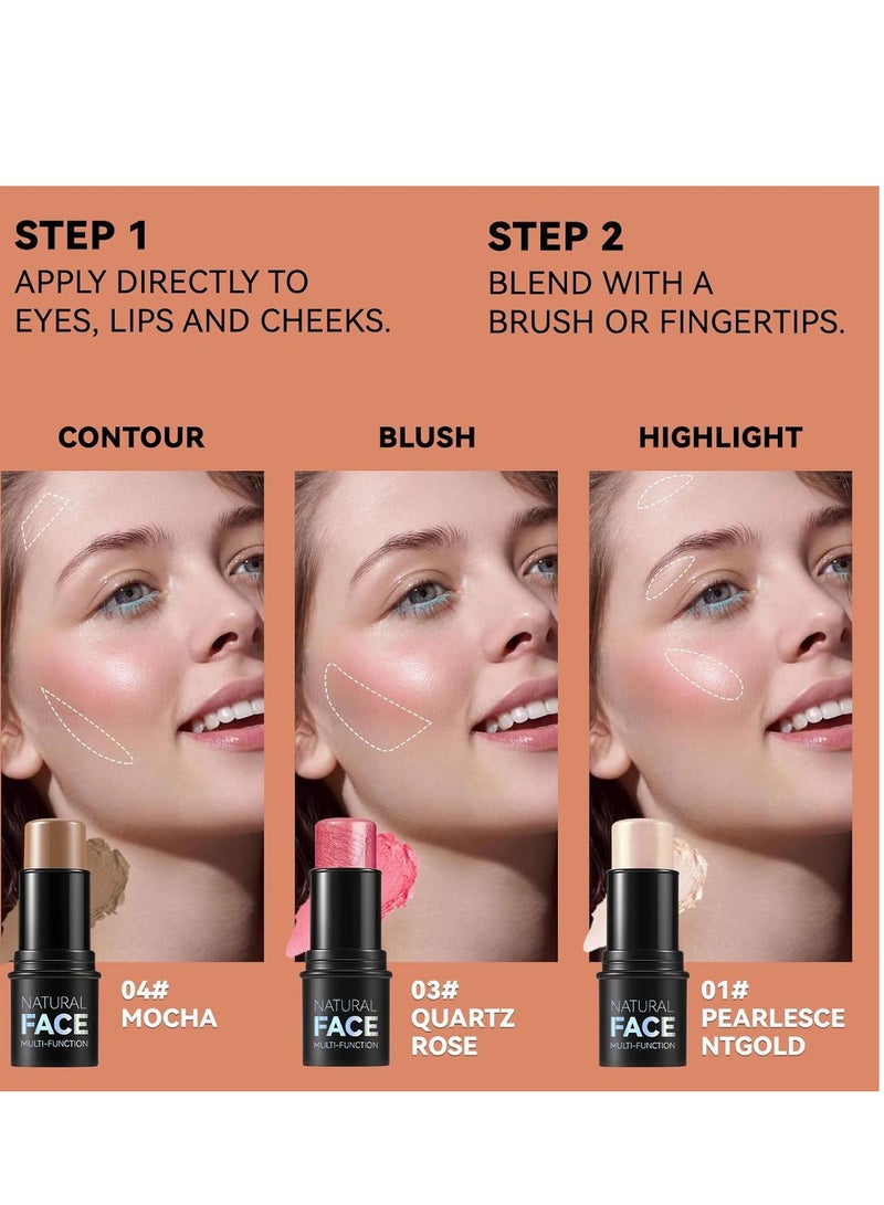 Natural 3Pcs Cream Contour Stick Makeup Kit, Shades with Highlighter Stick, Blush Stick and Bronzer Contour Stick for Sculpt the Cheeks, Long Lasting, Waterproof, Matte & Dewy Finish (LIGHT) - Image 3