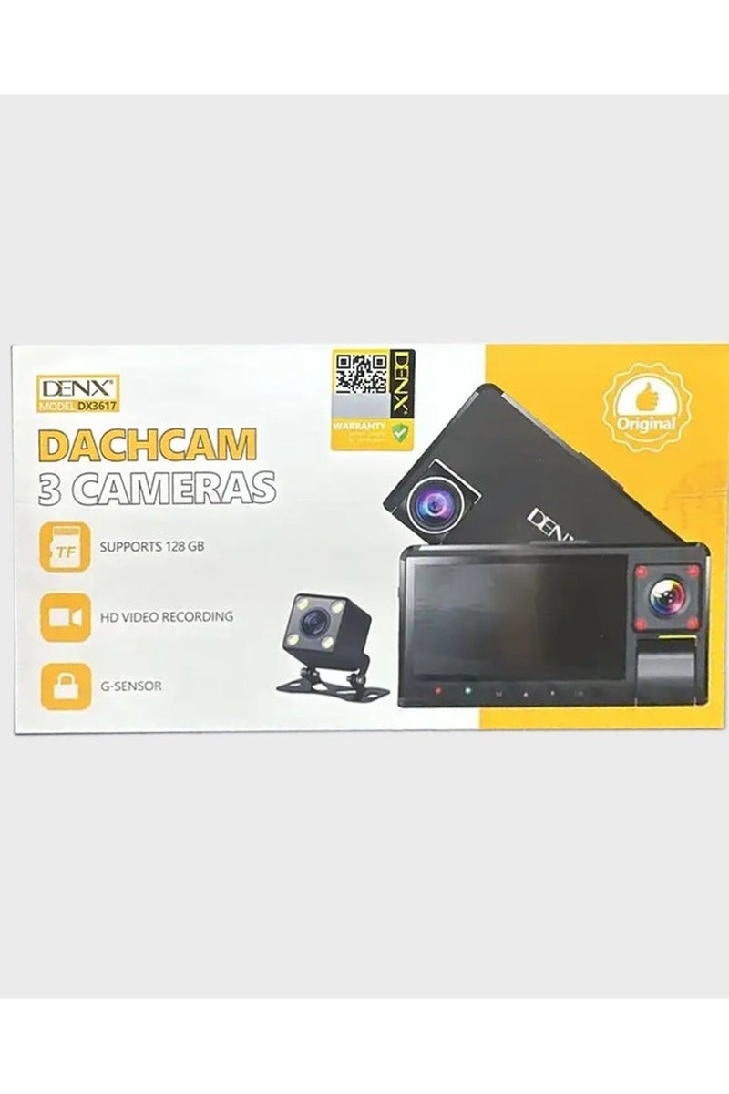 Denx DX3617 Dashcam with 3 Cameras | Full HD Recording, Night Vision, G-Sensor, Supports 128GB TF Card - Image 1