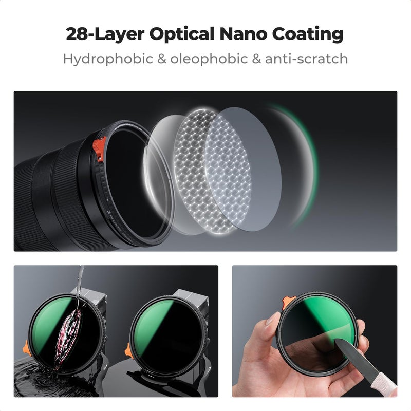 K&F CONCEPT 67mm Ultra-Low Reflectivity Putter Variable ND Filter ND2-ND400 (1-9 Stops) 28 Multi-Layer Coatings AGC Glass Adjustable Neutral Density Camera Lens Filter (Nano-X Series) - Image 5