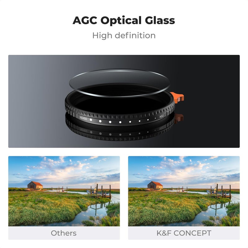 K&F CONCEPT 67mm Ultra-Low Reflectivity Putter Variable ND Filter ND2-ND400 (1-9 Stops) 28 Multi-Layer Coatings AGC Glass Adjustable Neutral Density Camera Lens Filter (Nano-X Series) - Image 4