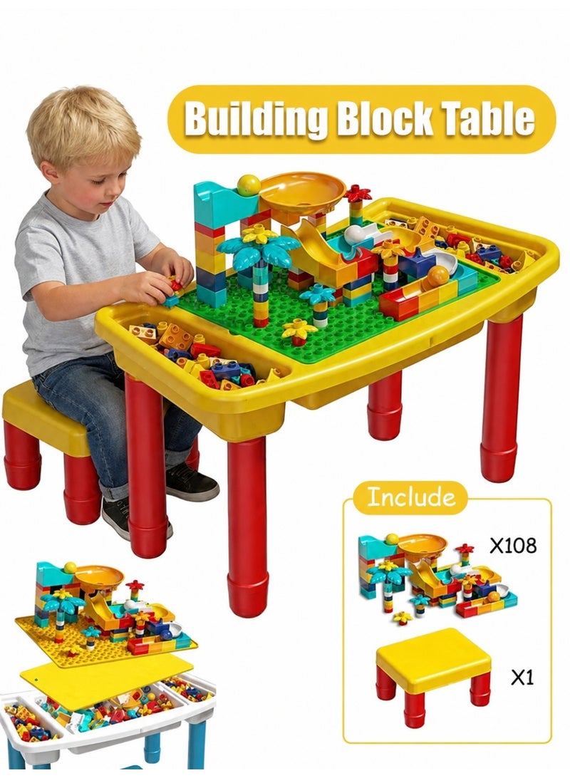 AOLS Kids Activity Table Set,Multi-Functional Educational Kids Activity Table Chair Set With Storage Boxes,Convertible into a Children's Learning Table and Chair Set, includes 1 Chair and 108 Compatible Large Building Blocks, Suitable for Children Aged 3 And Up - Image 1