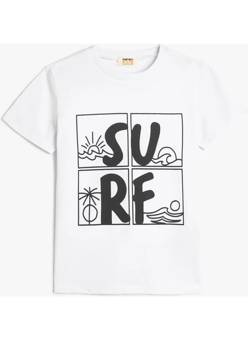 KOTON T-Shirt Short Sleeve Crew Neck Surf Printed Cotton