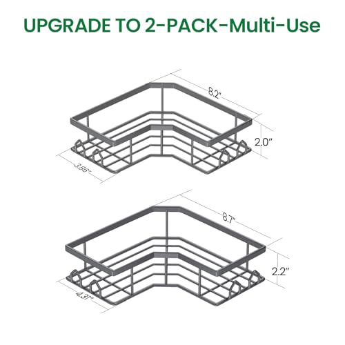 QHMCHLDZ Adhesive Shower Caddy, 2 Pack Corner Bath Organizer, Rustproof Stainless Steel Shower Shelves with Large Capacity, No Drilling Shelves for Bathroom Storage, Home, Kitchen Decor (Dark Grey). - Image 2
