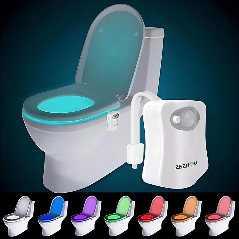Zezhou The Original Toilet Night Light Gadget, Fun Bathroom Lighting Add on Toilet Bowl Seat, Motion Sensor Activated LED 9 Color Modes - Weird Novelty Funny Birthday Gag Gifts for Men, Dad, Kids & Toddlers - Image 1