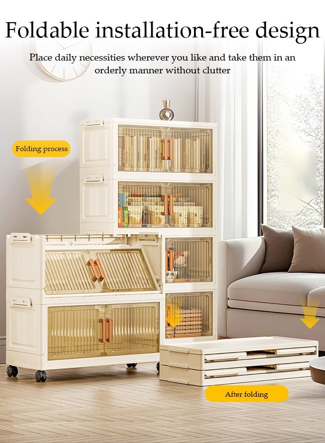 Spides 5 Tiers Foldable Storage Cabinet Multifunctional Double Door Stackable Plastic Storage Bins Cabinet with Wheels Large Capacity Thickened Multi-layer Storage Cabinet for Home, Office，Bedroom， Living Room， Study - Image 3