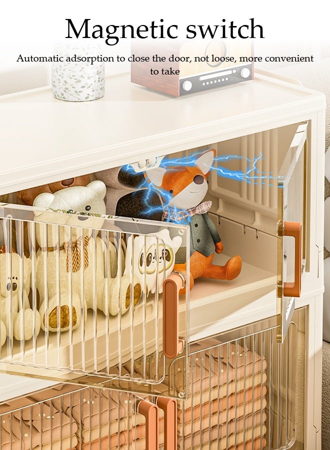 Spides 5 Tiers Foldable Storage Cabinet Multifunctional Double Door Stackable Plastic Storage Bins Cabinet with Wheels Large Capacity Thickened Multi-layer Storage Cabinet for Home, Office，Bedroom， Living Room， Study - Image 5