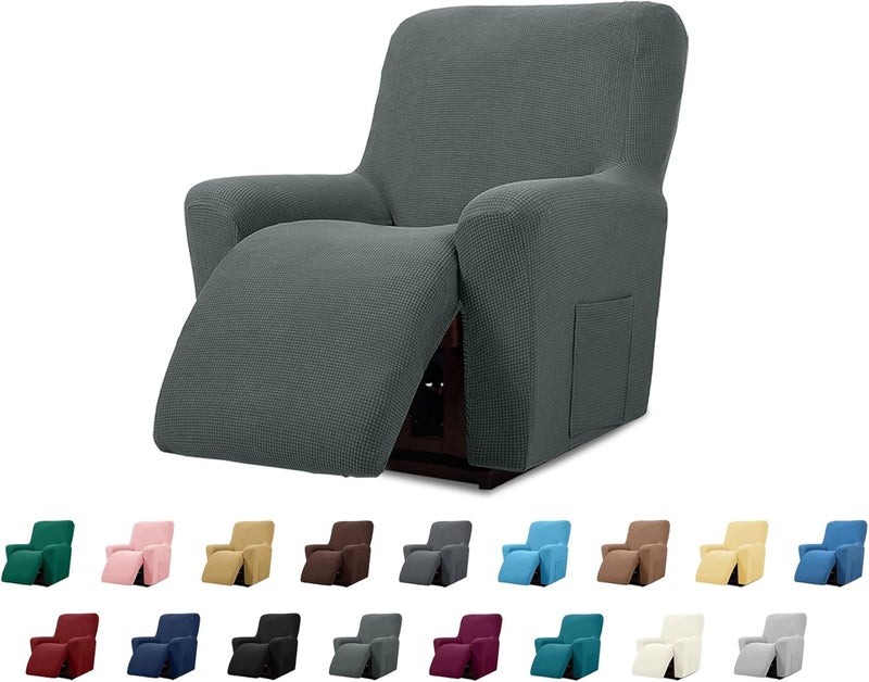Cupuamon Recliner Chair Covers,Lazy Boy Recliner Covers Stretch Reclining Covers 1 Piece Furniture Protector with Elastic Bottom for Dog,Kids-Grey - Image 1