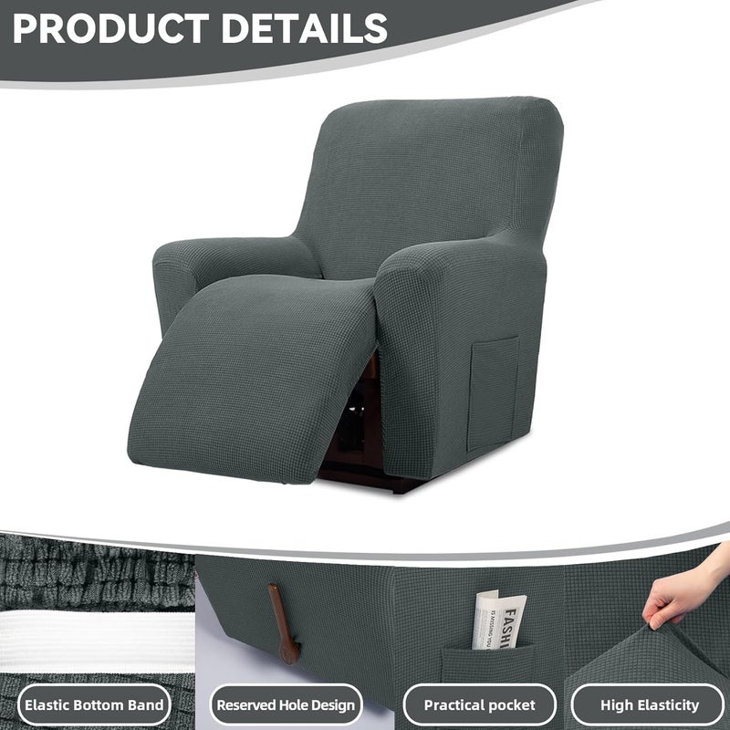 Cupuamon Recliner Chair Covers,Lazy Boy Recliner Covers Stretch Reclining Covers 1 Piece Furniture Protector with Elastic Bottom for Dog,Kids-Grey - Image 4