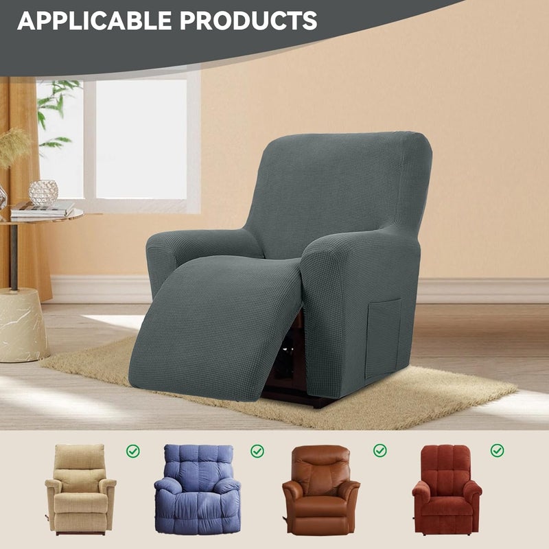 Cupuamon Recliner Chair Covers,Lazy Boy Recliner Covers Stretch Reclining Covers 1 Piece Furniture Protector with Elastic Bottom for Dog,Kids-Grey - Image 5