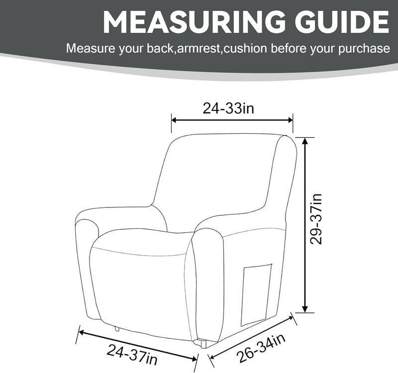 Cupuamon Recliner Chair Covers,Lazy Boy Recliner Covers Stretch Reclining Covers 1 Piece Furniture Protector with Elastic Bottom for Dog,Kids-Grey - Image 2