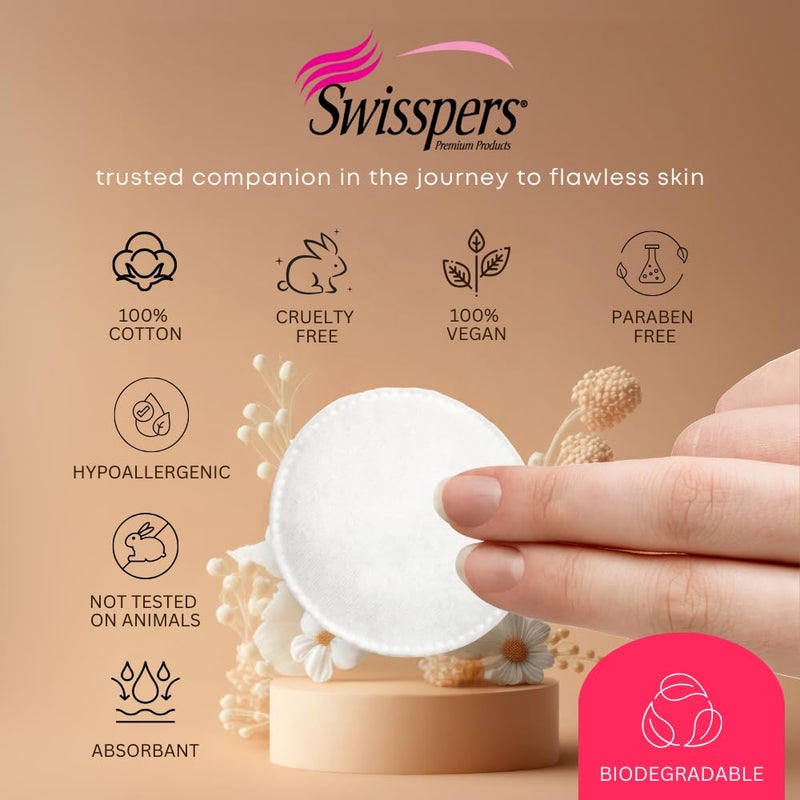 Swisspers Premium Cotton Rounds – 100 Count (Pack of 6) - 100% Pure Cotton - Soft, Absorbent, Hypoallergenic Pads for Makeup Removal, Skincare, Baby Care and Facial Cleansing - Lint Free - Image 2