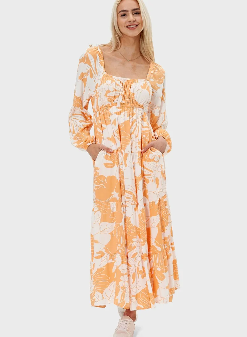 American Eagle Square Neck Floral Print Tiered Dress