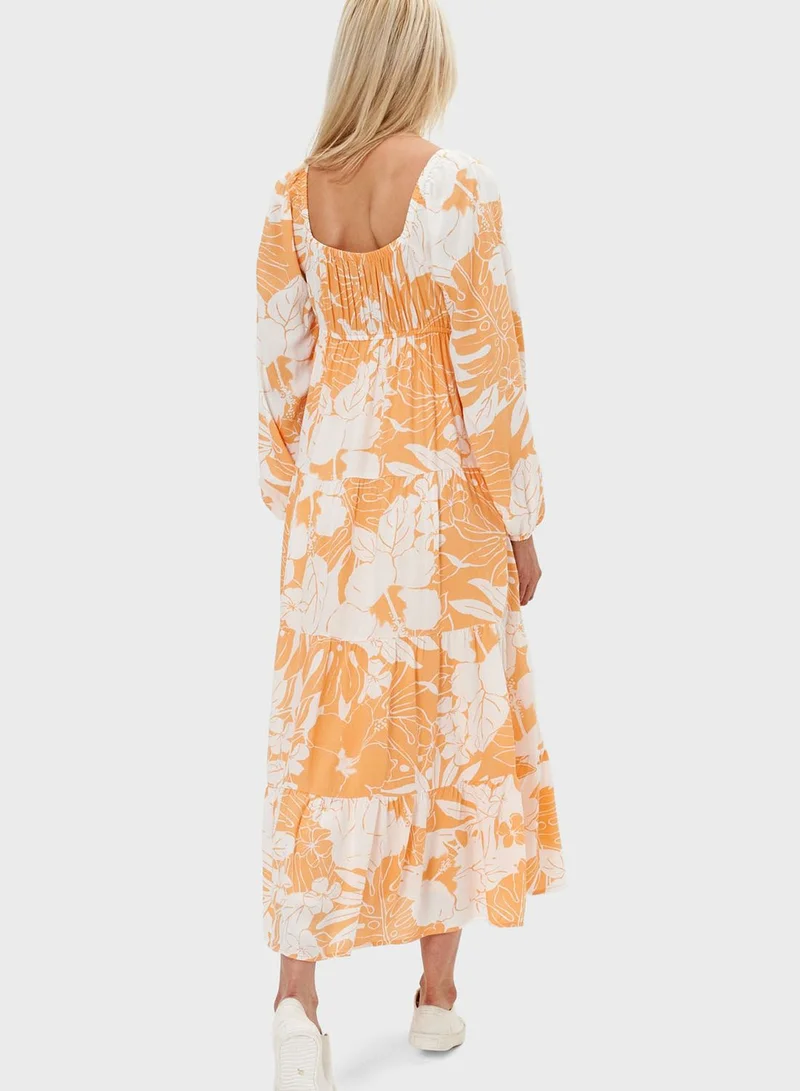 American Eagle Square Neck Floral Print Tiered Dress