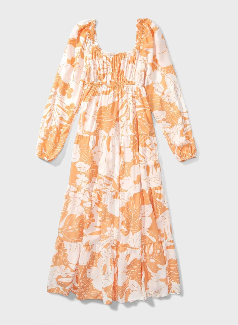 American Eagle Square Neck Floral Print Tiered Dress