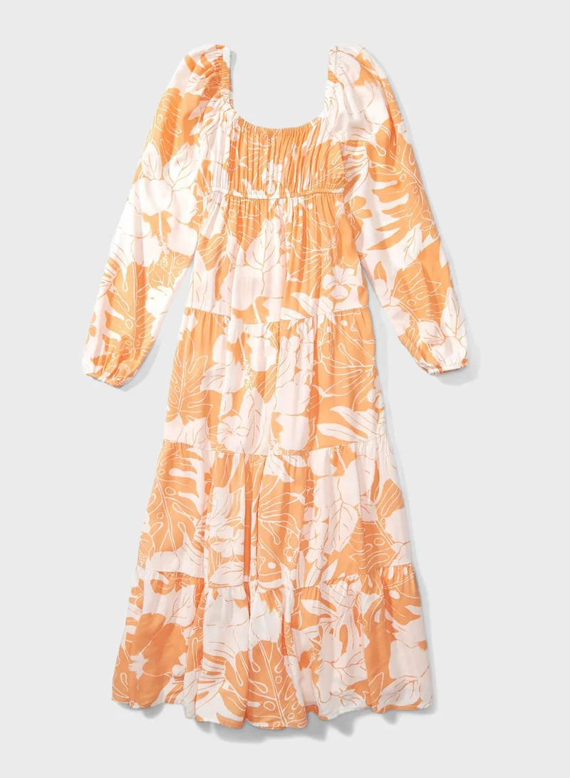 American Eagle Square Neck Floral Print Tiered Dress