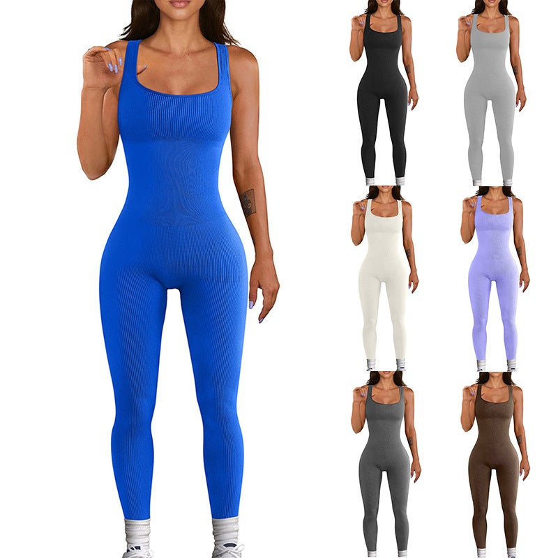 Independent Station Women'S New Sleeveless Vest Jumpsuit Threaded Square Collar Hip Lifting Slim-Fit Jumpsuit - Image 2