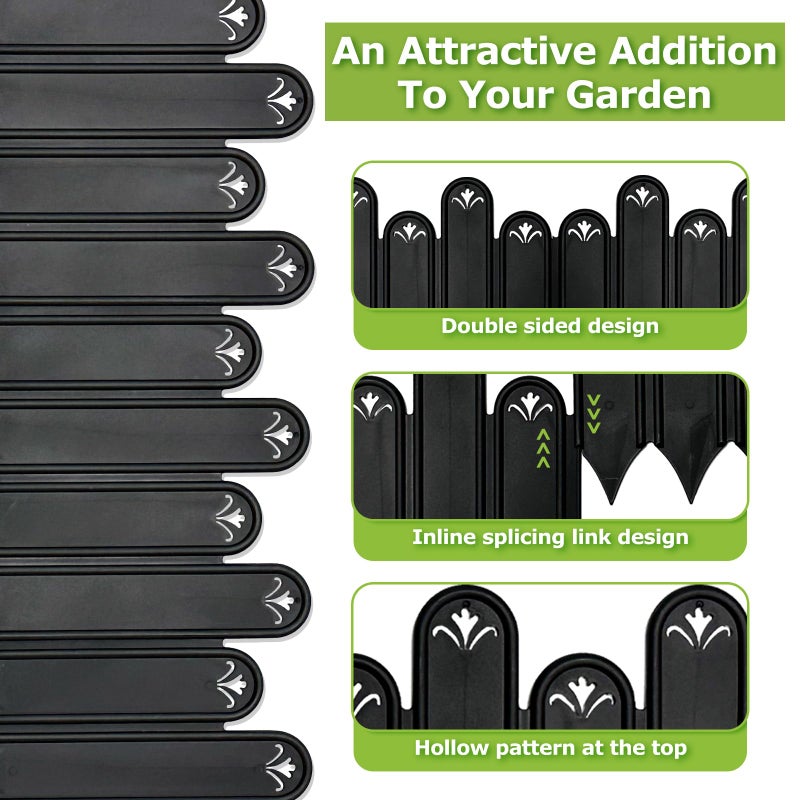 RUCOIN Garden Edging - 20pcs Plastic Garden Fence Edging,Single Piece Garden Fence Border Size:9.8 * 8inch, Decorative Lawn Landscape Panels Elements(Black) - Image 3