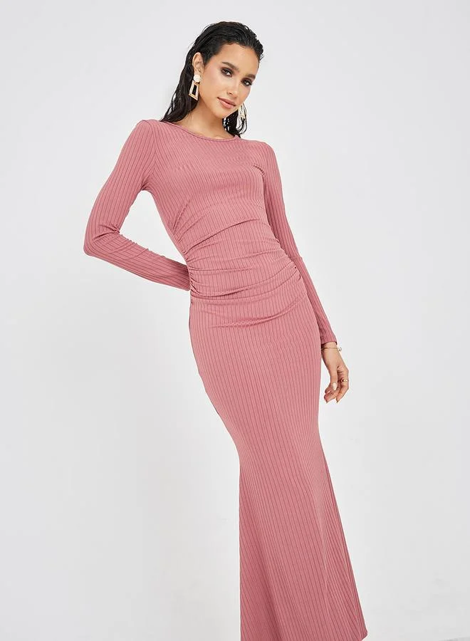 Styli Mermaid Hem Textured Sheath Maxi Dress