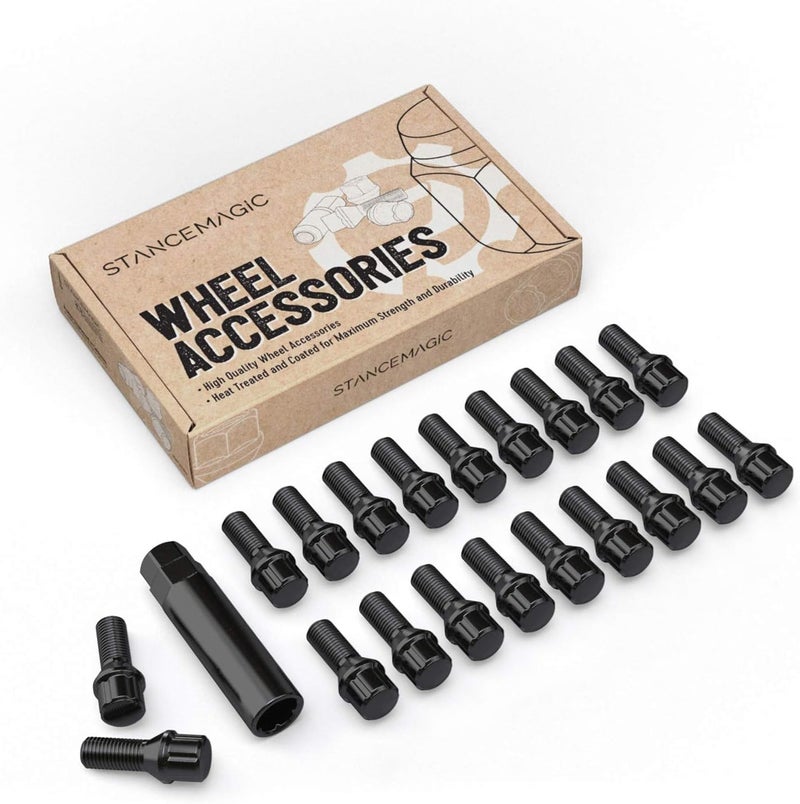 StanceMagic 20pc Locking Spline Black Lug Bolts with Socket Key - Image 1
