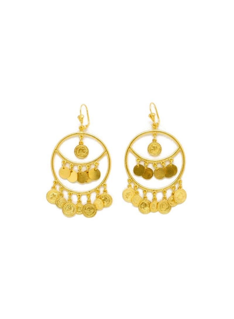 Julia Store 18K Gold Plated Metal Luxury Aesthetic Exquisite Traditional Oriental Vintage Upper-Egyptian Circle Coins Arabian Muslim Hoop Dangle Earrings For Women Jewelry Gift - Image 1