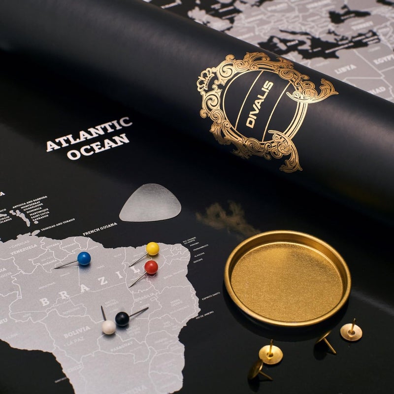 Light sturdy raw material Detailed Scratch off World Map Extra Large - Scratchable World Poster Black and Silver - Best Gift Travel Map - Huge Adventure Poster Global sizing options - Image 1