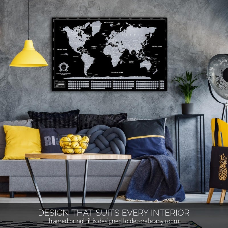 Light sturdy raw material Detailed Scratch off World Map Extra Large - Scratchable World Poster Black and Silver - Best Gift Travel Map - Huge Adventure Poster Global sizing options - Image 4